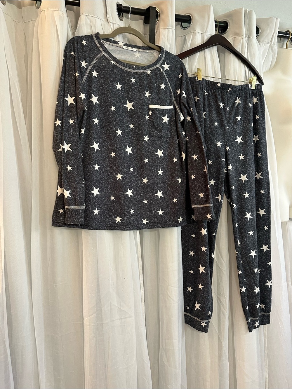 Women’s  Star Print Pajama Set - Blue and White